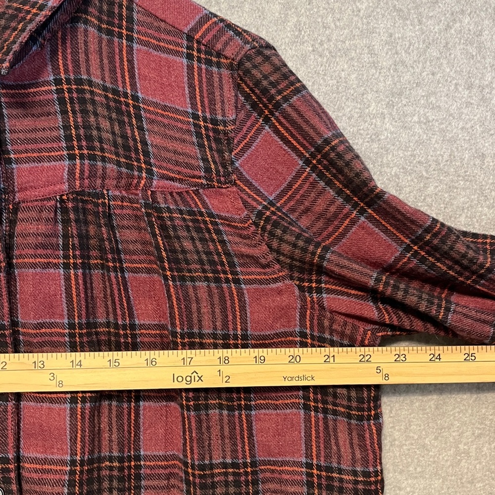 Free People Plaid Flannel Shirt Cotton Wool Blend Long Sleeve Gathered Yoke - Picture 7 of 9